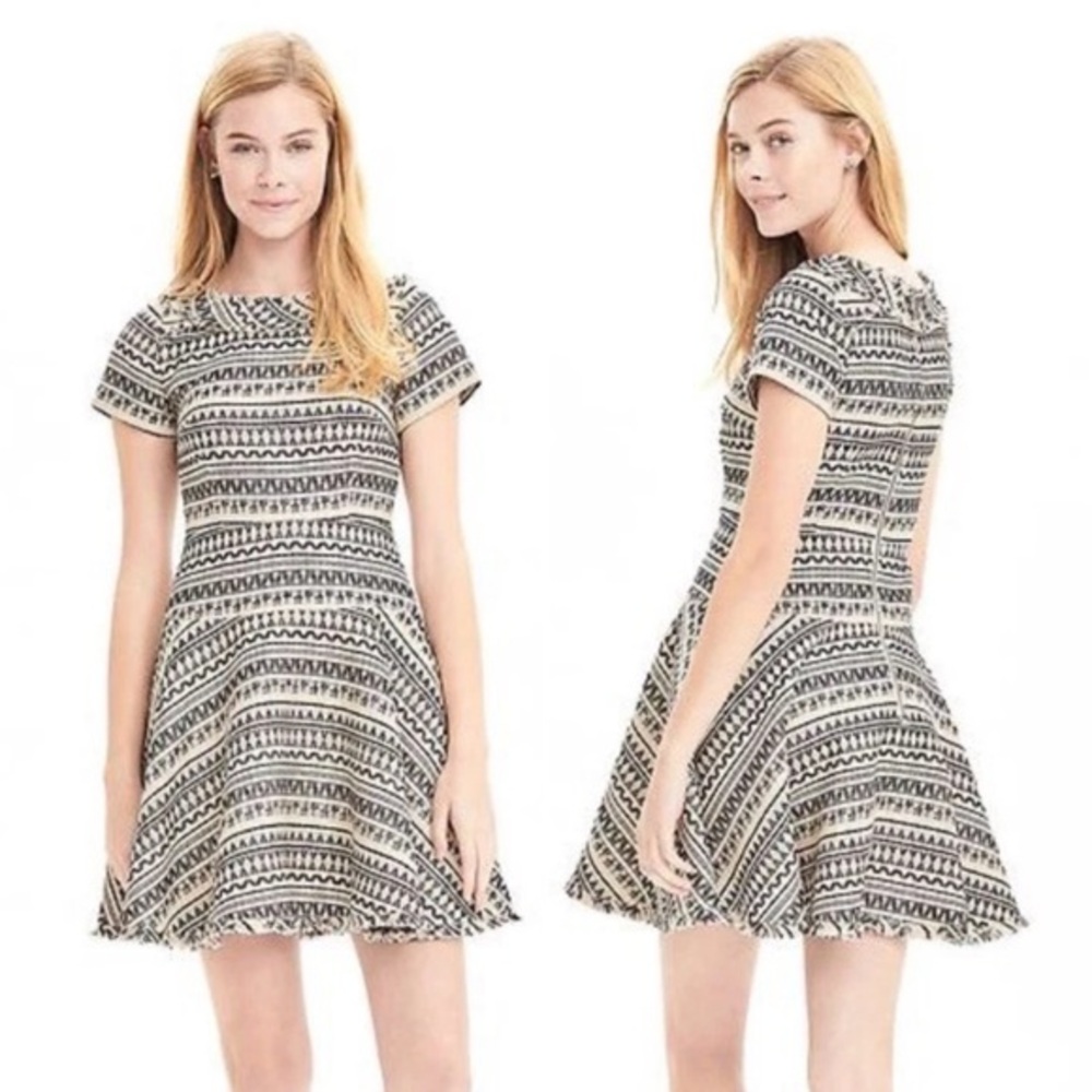 NWT Banana Republic striped jacquard woven fringe fit and flare dress 8